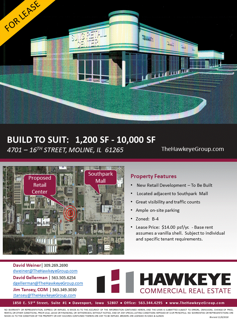 For Lease Build To Suit 1 200 10 000 Sq Ft 4701 16th Street Moline Illinois Hawkeye Commercial Real Estate